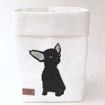 Pitkäkarvainen chihuahua -kori Valkoinen kori/musta chihuahua