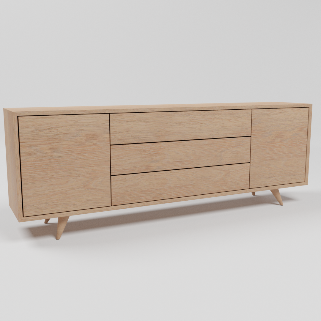 Jalo-senkki 240 cm leveä 2 puuovea, 2 puuhyllyä ja 3 leveää laatikkoa,