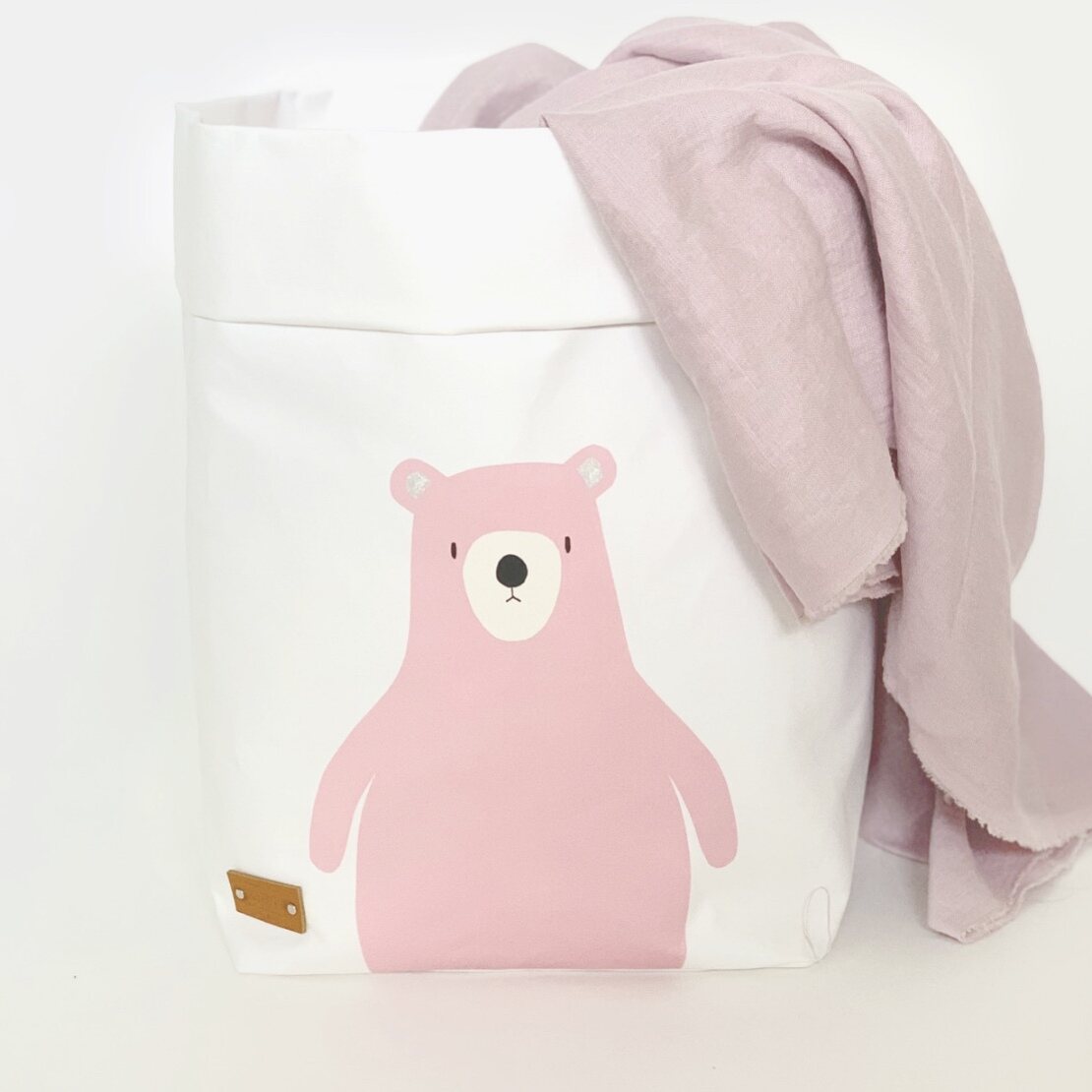 Teddy Bear Basket Bianco / rosa (orsacchiotto)