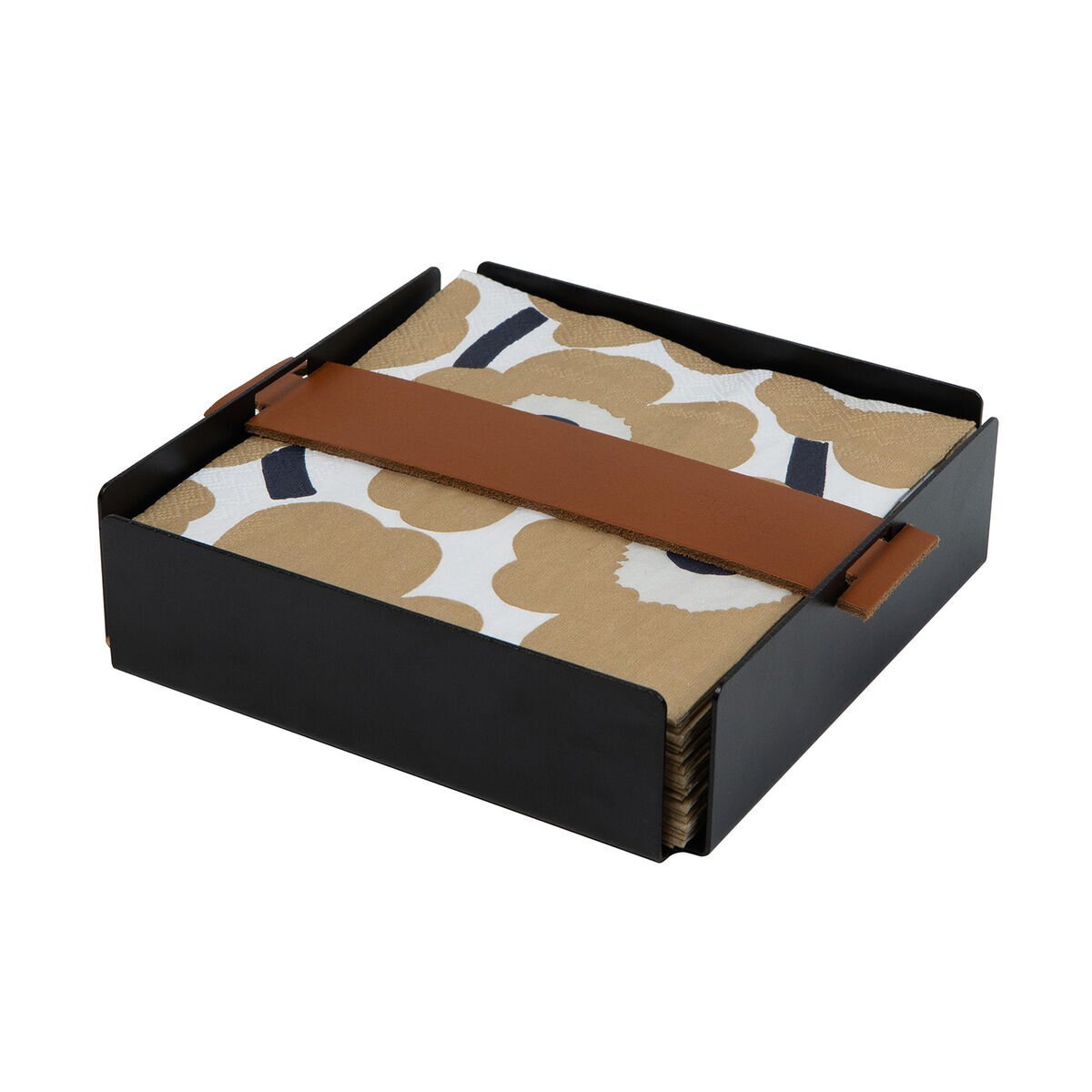 Miiko Design Oy Napkin Box Black / brown strap, small