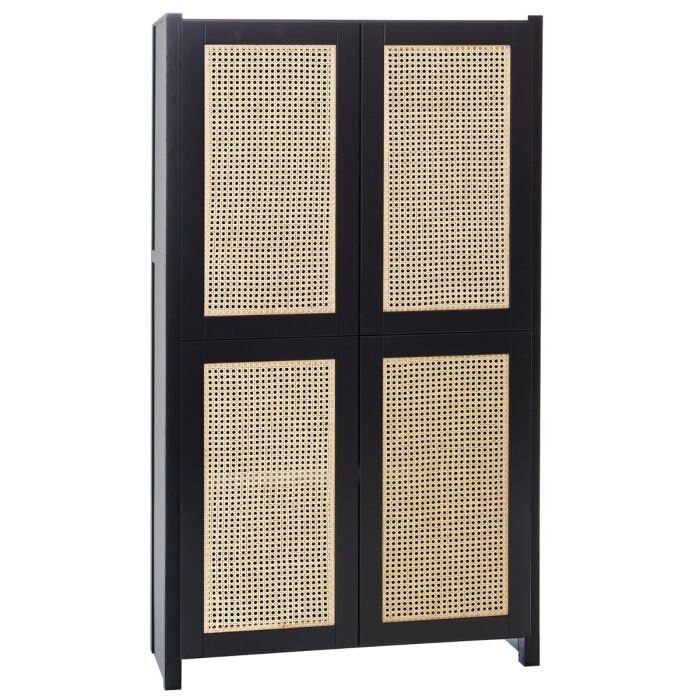 Lundia Classic -kaappi neljällä rottinkiovella Musta