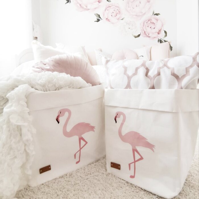 Enjoy Your Life By Demi Flamingo-basket, white